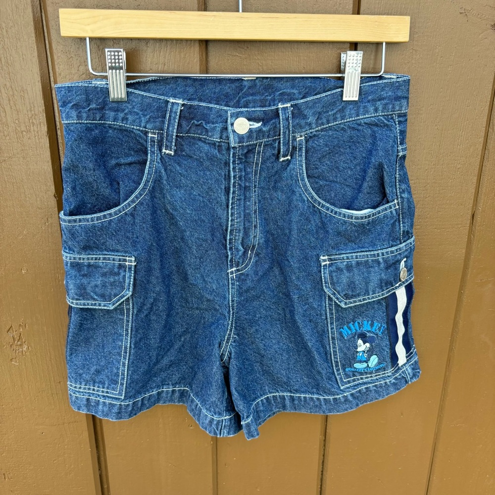 Vintage Mickey Unlimited Boys Blue Jean Shorts Embroidered Mickey Mouse Size 6/7